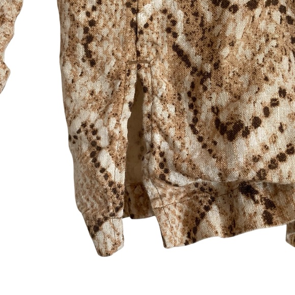 JM Collection‎ Tan Brown 100% Linen Snake Print Lightweight Button Shirt Size 16 - Picture 6 of 9